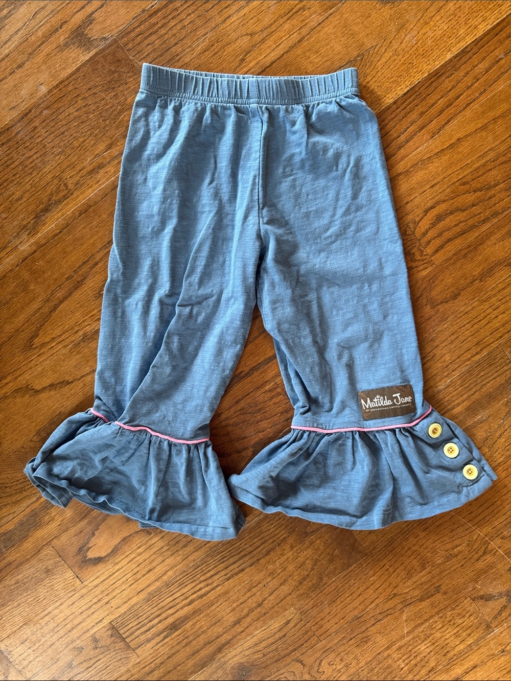 Matilda Jane Blue Pants with Pink Trim Yellow Buttons size 4